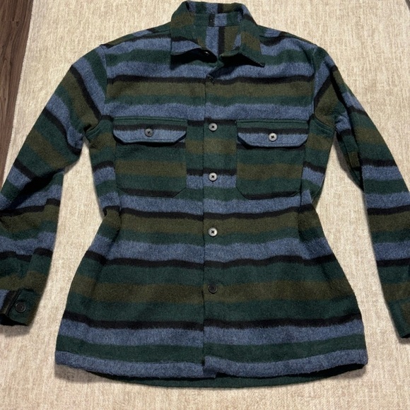 Medium Zara wool blend shirt jacket shacket blue green pockets!"flannel" - Picture 1 of 6